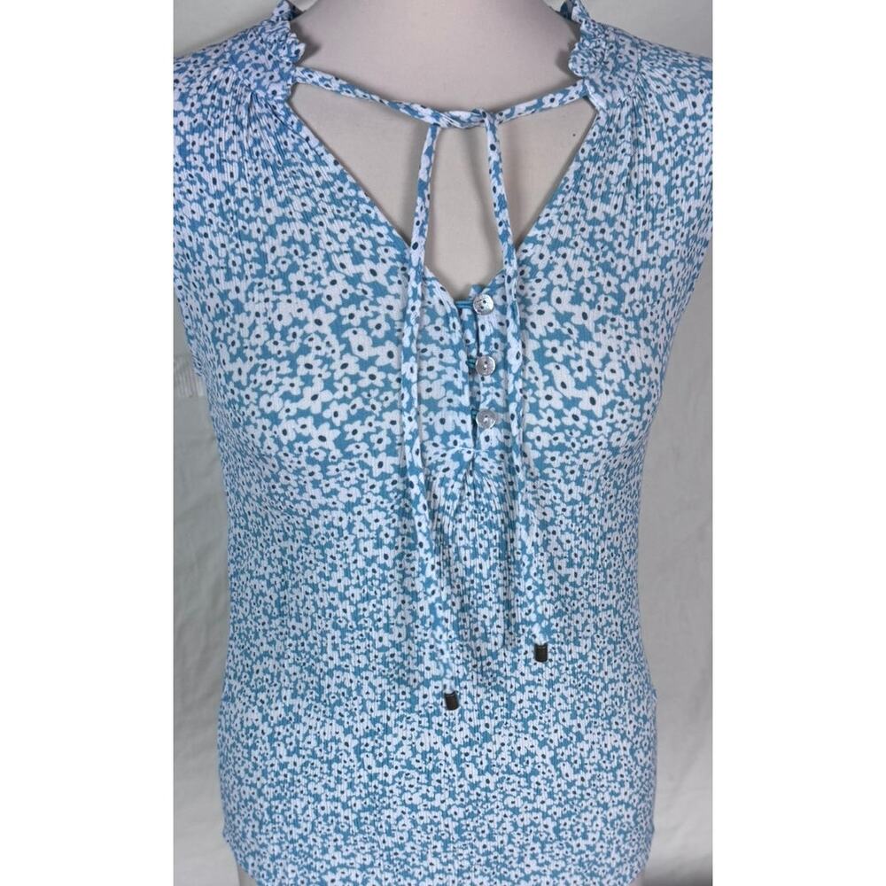Market & Spruce Small Blue White Floral Sleeveless Tie Blouse 100% Rayon - Picture 5 of 8